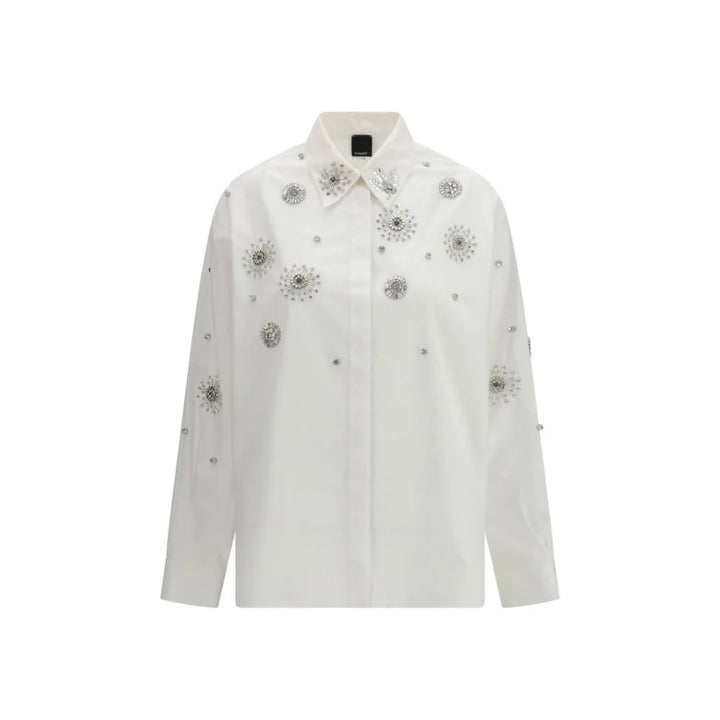 PINKO White Calf Leather Bos Taurus Pattern Shirt