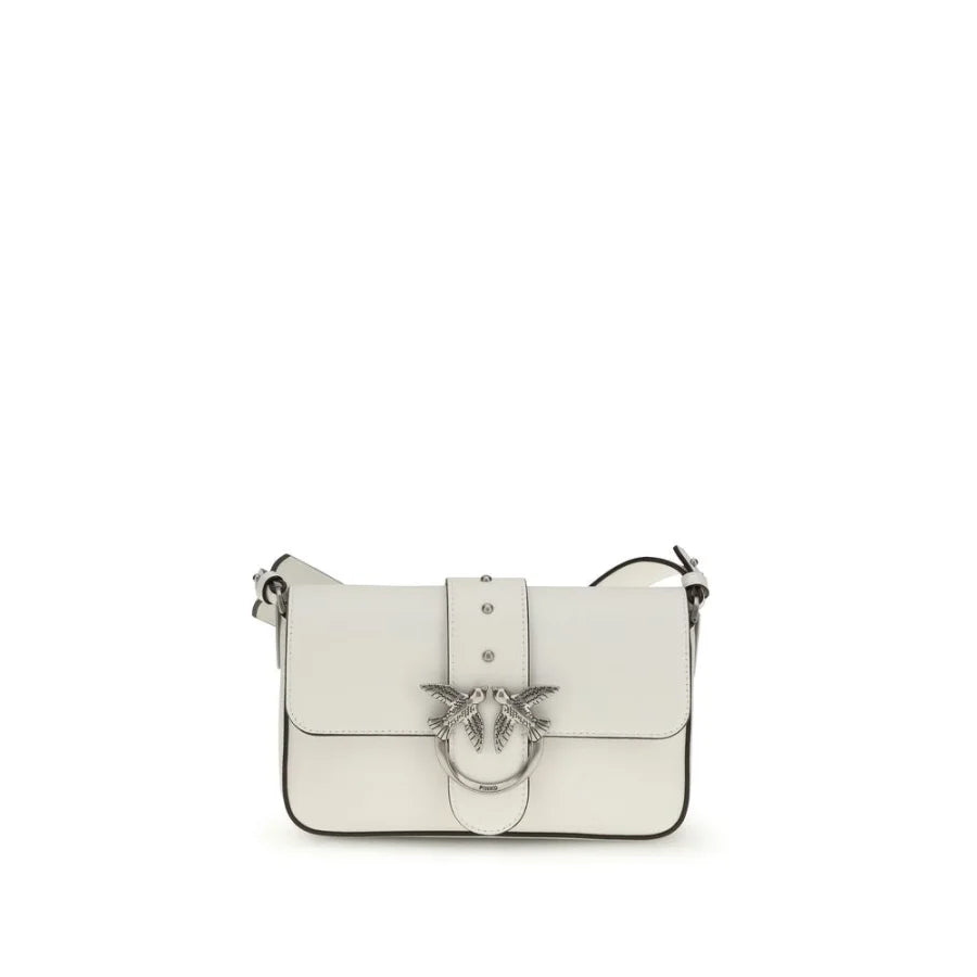 PINKO White Calf Leather Bos Taurus Shoulder Bag