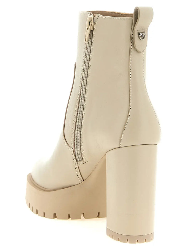 Pinko White Cowhide Ankle Boots