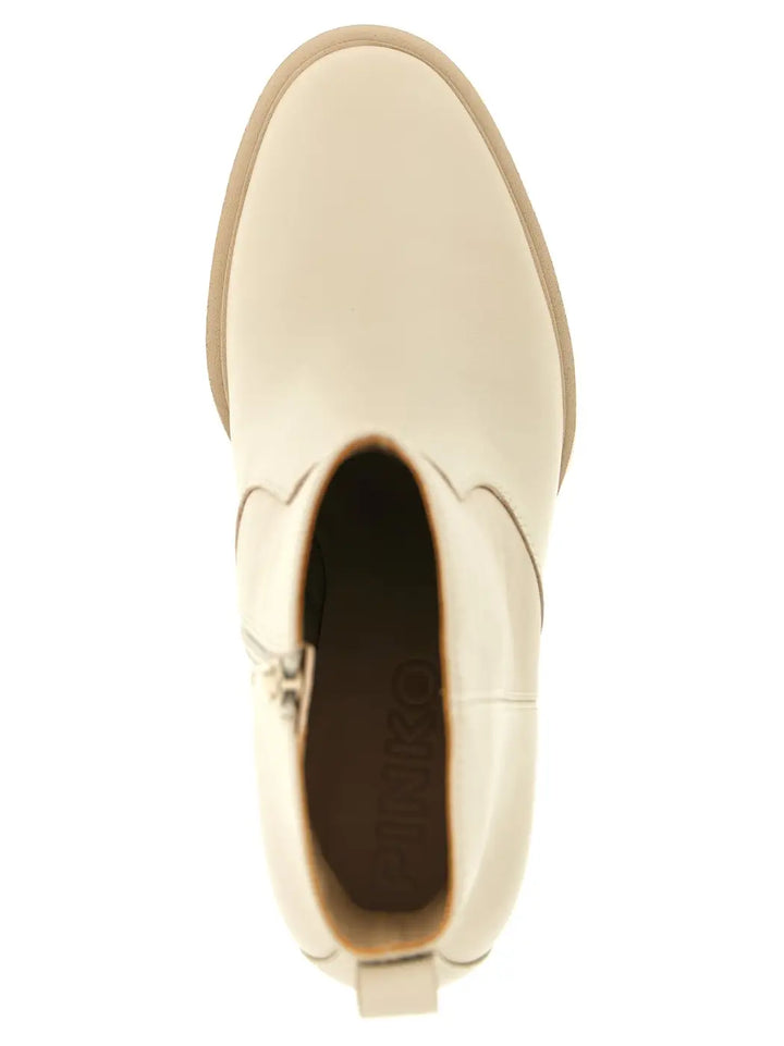Pinko White Cowhide Ankle Boots