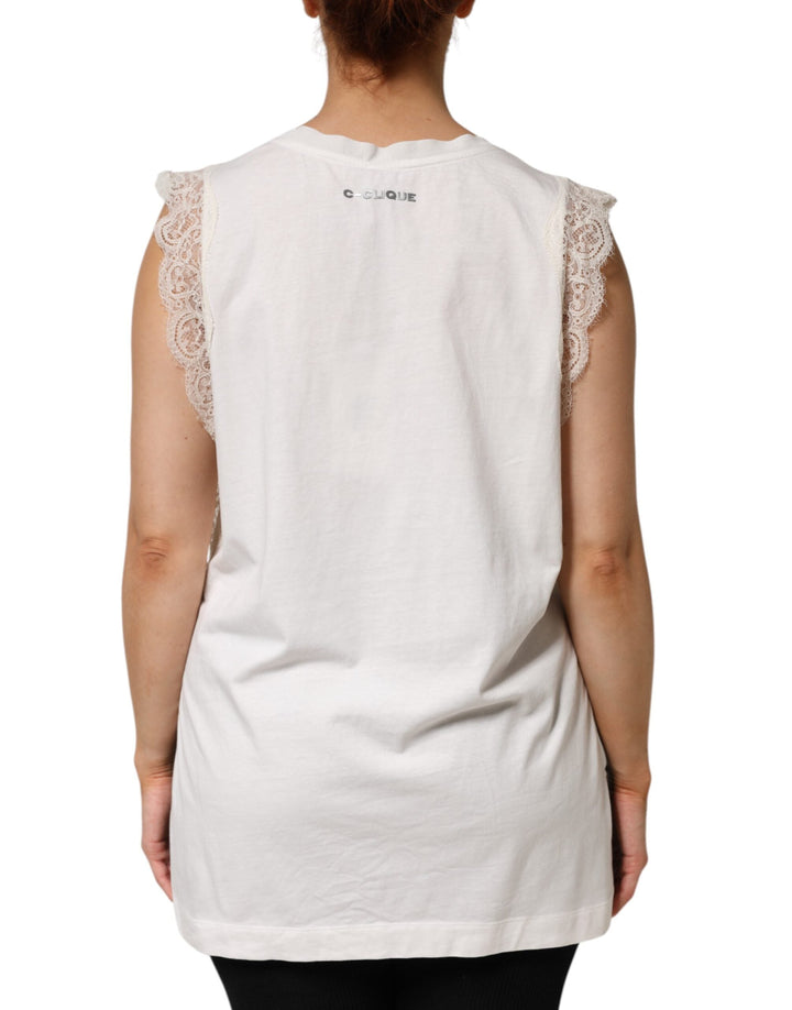 PINKO Blouses - White Silk Blend Lace Trim Sleeveless V-Neck Women’s Top