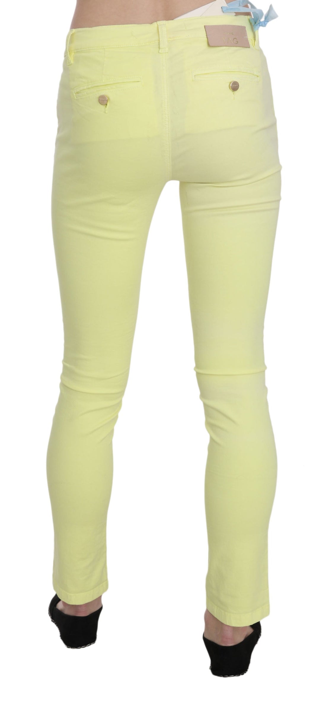 Pinko Yellow Cotton Stretch Low Waist Skinny Casual Trouser Pants