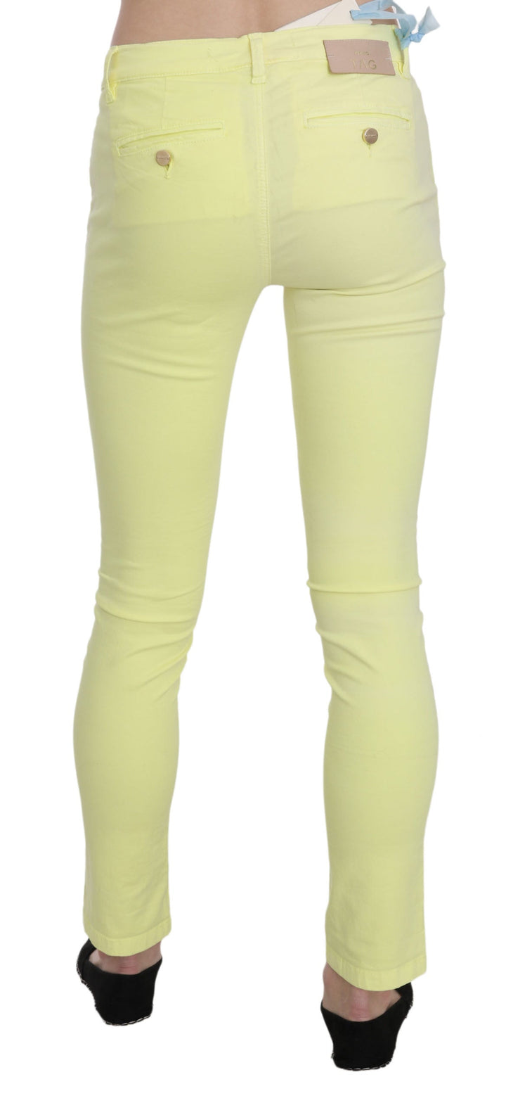 Pinko Yellow Cotton Stretch Low Waist Skinny Casual Trouser Pants