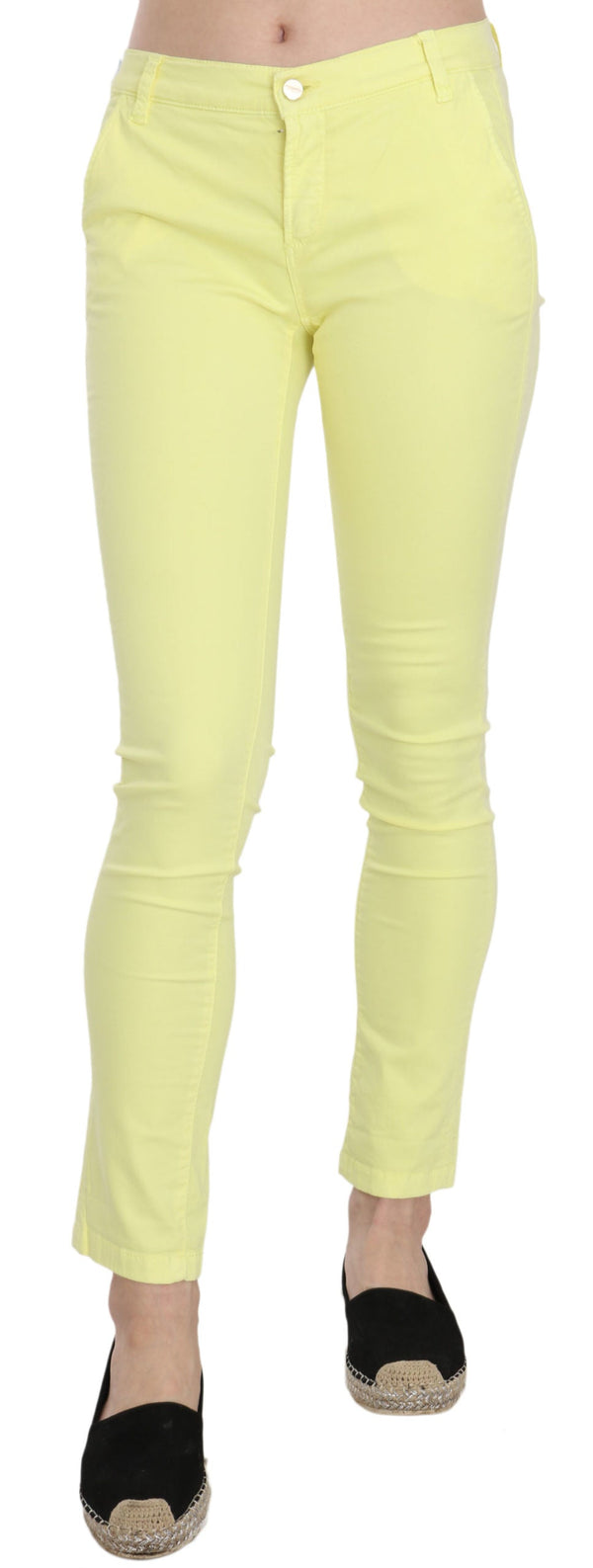 Pinko Yellow Cotton Stretch Low Waist Skinny Casual Trouser Pants