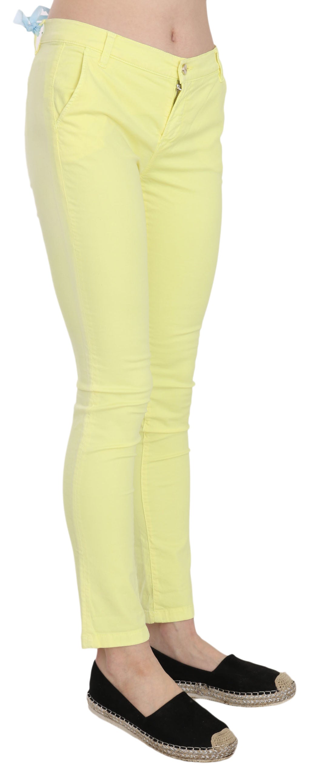Pinko Yellow Cotton Stretch Low Waist Skinny Casual Trouser Pants