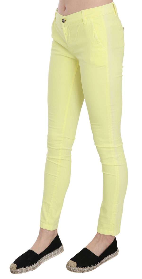 Pinko Yellow Cotton Stretch Low Waist Skinny Casual Trouser Pants