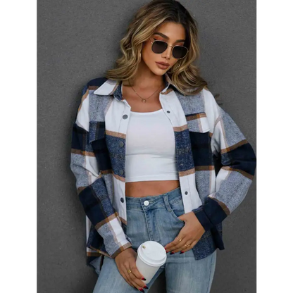 Elevate Your Style with Our Plaid Collared Neck Button Down Jacket Clothing Tops Trendsi