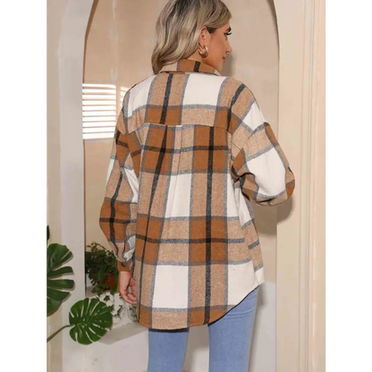 Elevate Your Style with Our Plaid Collared Neck Button Down Jacket Clothing Tops Trendsi