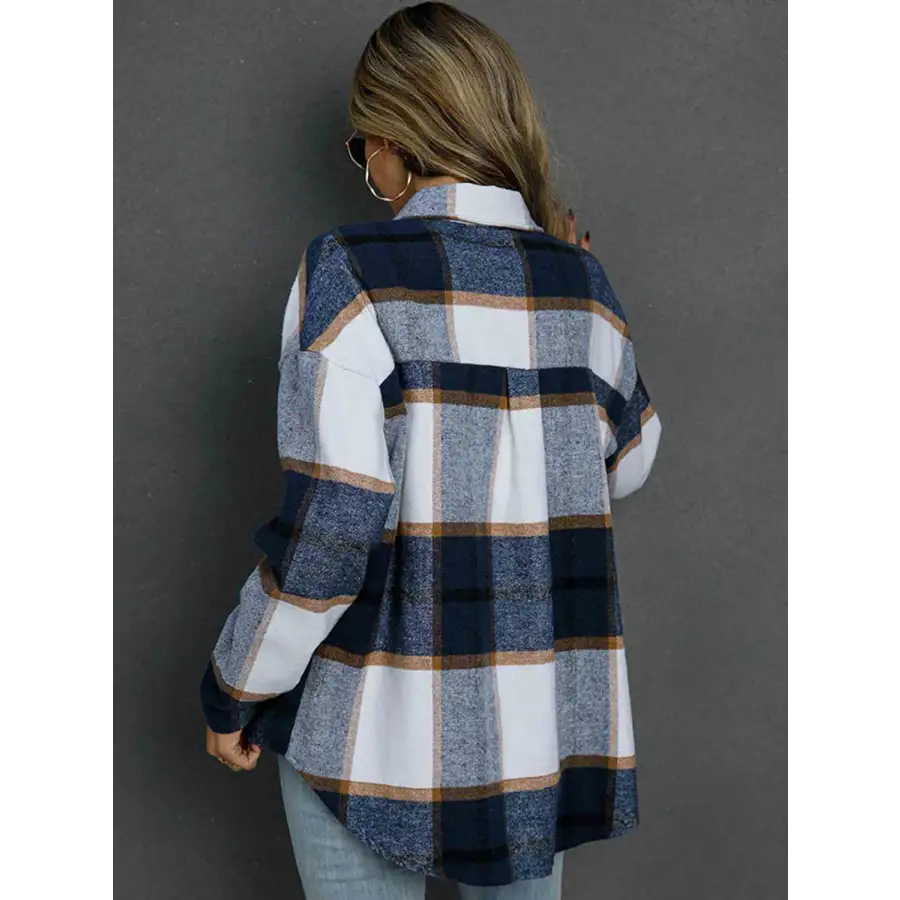 Elevate Your Style with Our Plaid Collared Neck Button Down Jacket Clothing Tops Trendsi