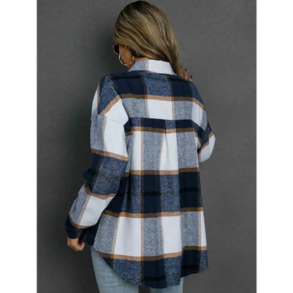 Elevate Your Style with Our Plaid Collared Neck Button Down Jacket Clothing Tops Trendsi