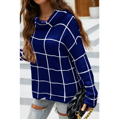 Elevate Your Look with the Plaid Turtleneck Drop Shoulder Sweater Clothing Tops Trendsi