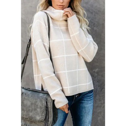 Elevate Your Look with the Plaid Turtleneck Drop Shoulder Sweater Clothing Tops Trendsi