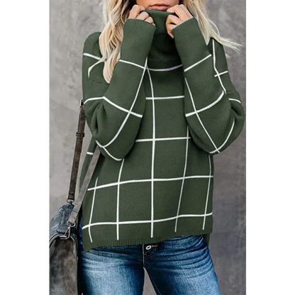 Elevate Your Look with the Plaid Turtleneck Drop Shoulder Sweater Clothing Tops Trendsi