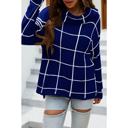 Elevate Your Look with the Plaid Turtleneck Drop Shoulder Sweater Clothing Tops Trendsi