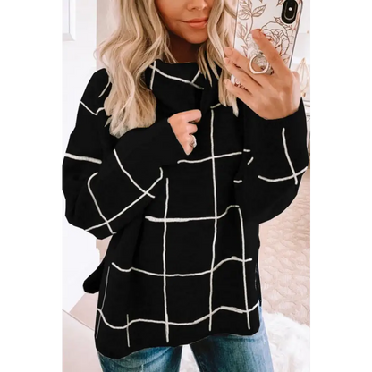 Elevate Your Look with the Plaid Turtleneck Drop Shoulder Sweater Clothing Tops Trendsi