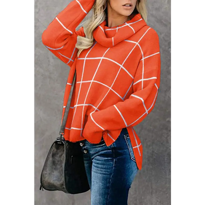 Elevate Your Look with the Plaid Turtleneck Drop Shoulder Sweater Clothing Tops Trendsi