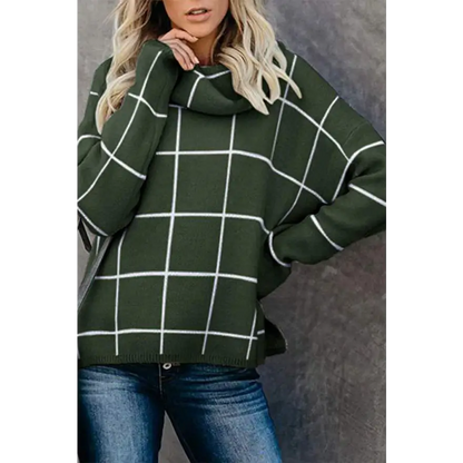 Elevate Your Look with the Plaid Turtleneck Drop Shoulder Sweater Clothing Tops Trendsi