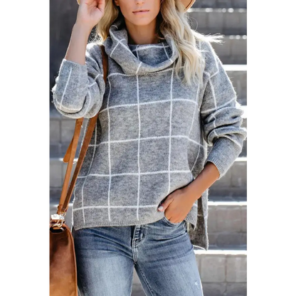 Elevate Your Look with the Plaid Turtleneck Drop Shoulder Sweater Clothing Tops Trendsi