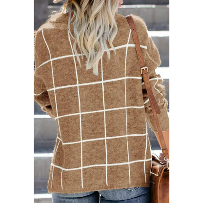 Elevate Your Look with the Plaid Turtleneck Drop Shoulder Sweater Clothing Tops Trendsi