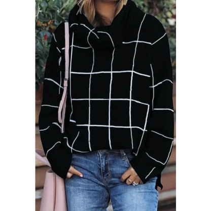 Elevate Your Look with the Plaid Turtleneck Drop Shoulder Sweater Clothing Tops Trendsi