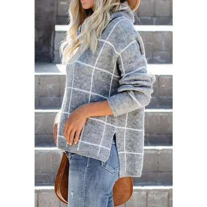 Elevate Your Look with the Plaid Turtleneck Drop Shoulder Sweater Clothing Tops Trendsi