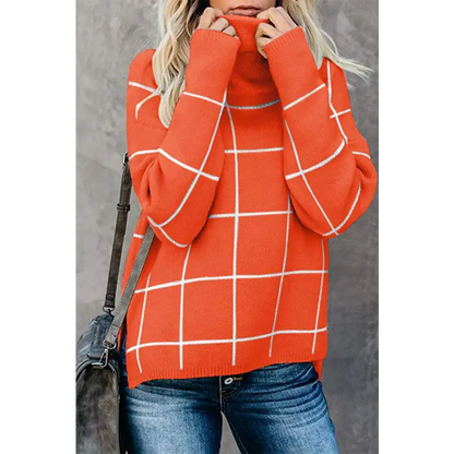 Elevate Your Look with the Plaid Turtleneck Drop Shoulder Sweater Clothing Tops Trendsi