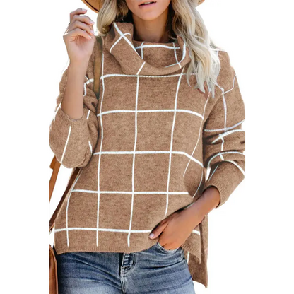 Elevate Your Look with the Plaid Turtleneck Drop Shoulder Sweater Clothing Tops Trendsi