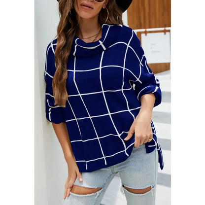 Elevate Your Look with the Plaid Turtleneck Drop Shoulder Sweater Clothing Tops Trendsi