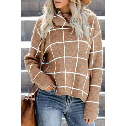 Elevate Your Look with the Plaid Turtleneck Drop Shoulder Sweater Clothing Tops Trendsi