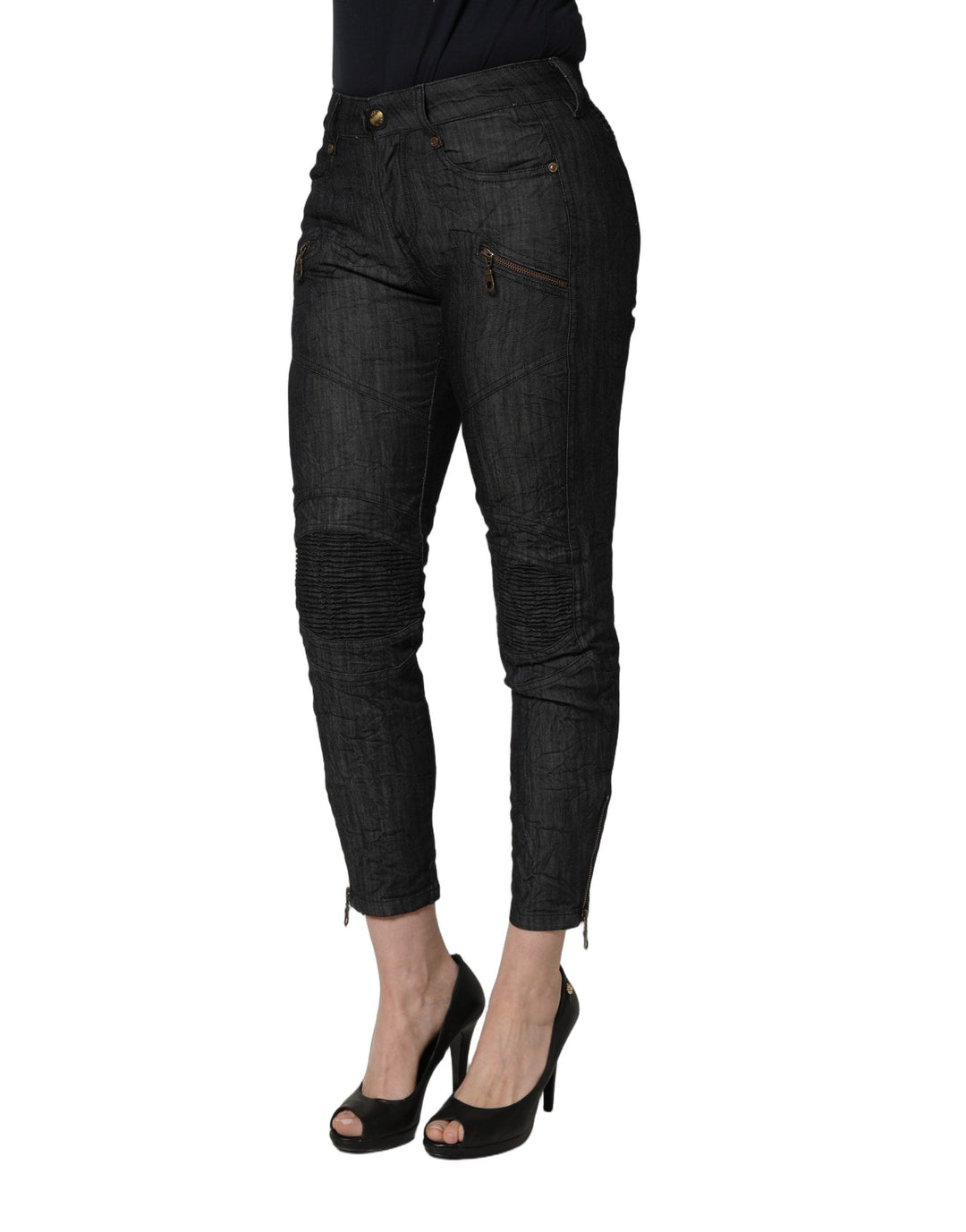 Plein Sud Black Cotton Mid Waist Skinny Denim Jeans