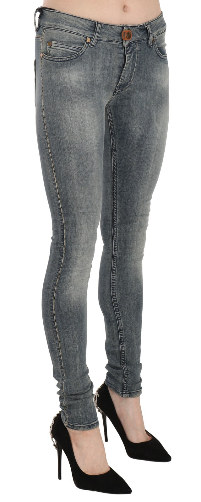 Plein Sud Blue Washed Low Waist Slim Fit Skinny Denim Casual Jeans