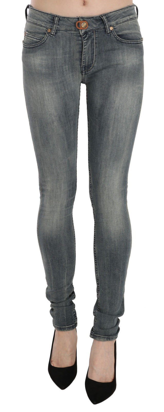 Plein Sud Blue Washed Low Waist Slim Fit Skinny Denim Casual Jeans