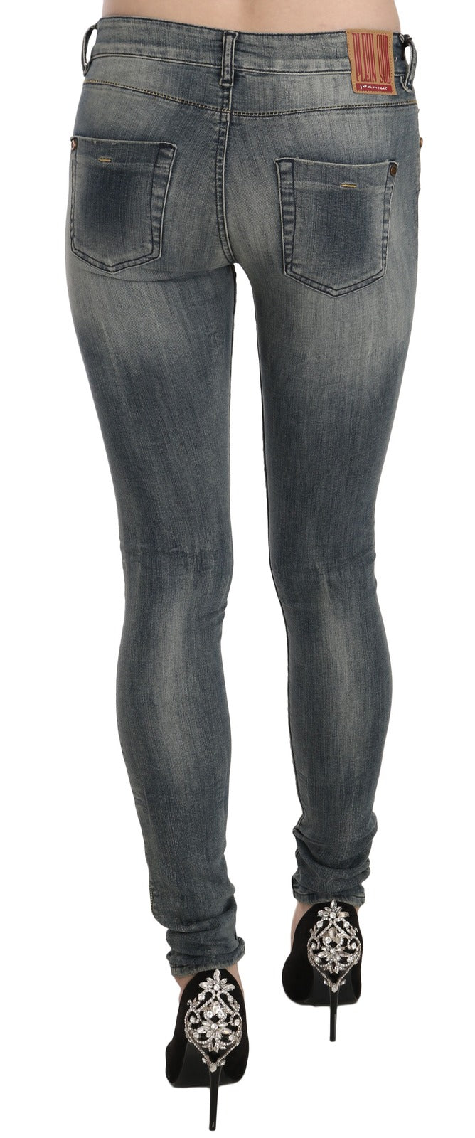 Plein Sud Blue Washed Low Waist Slim Fit Skinny Denim Casual Jeans