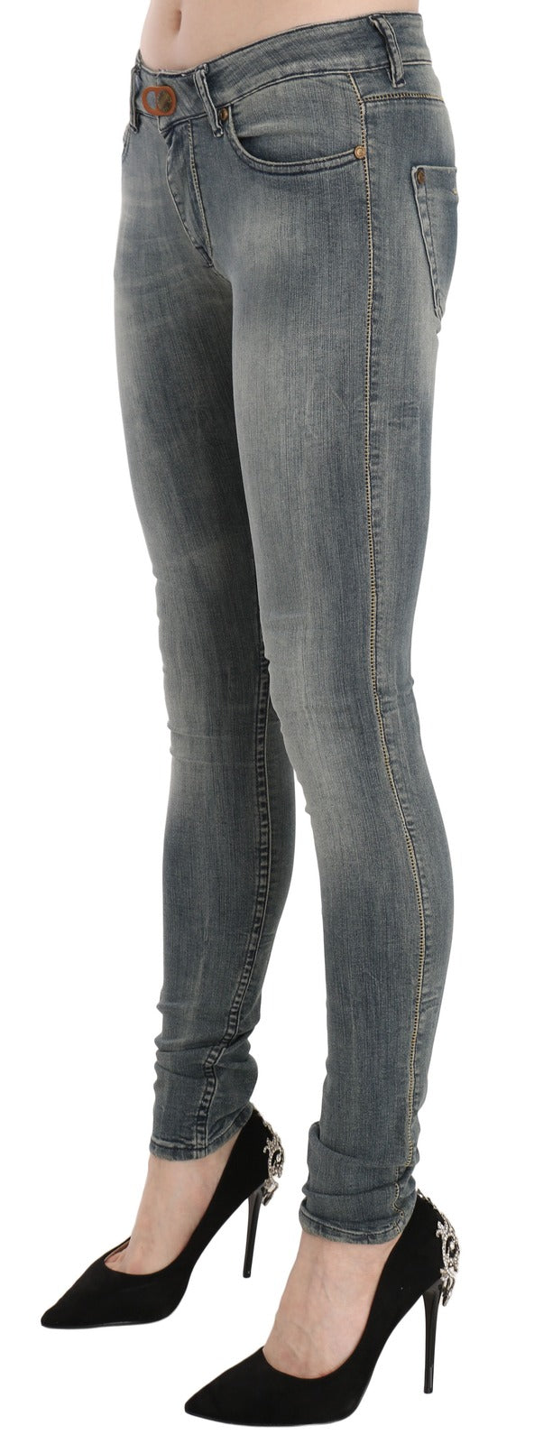 Plein Sud Blue Washed Low Waist Slim Fit Skinny Denim Casual Jeans