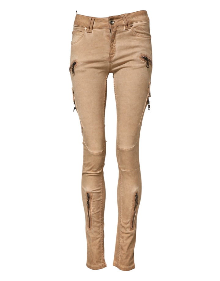Plein Sud Brown Cotton Mid Waist Skinny Denim Jeans