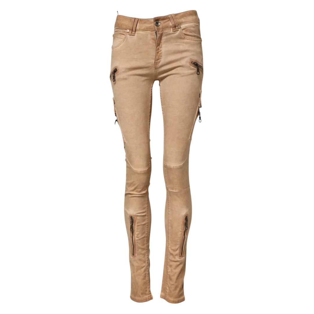 Plein Sud Brown Cotton Mid Waist Skinny Denim Jeans