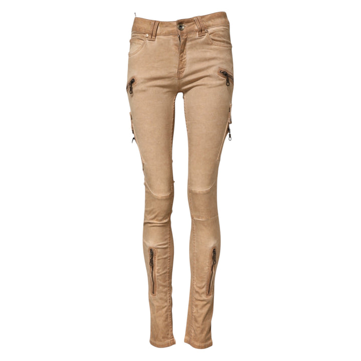 Plein Sud Brown Cotton Mid Waist Skinny Denim Jeans