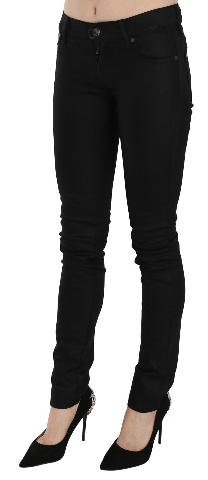 Plein Sud Cotton Black Mid Waist Skinny Denim Jeans
