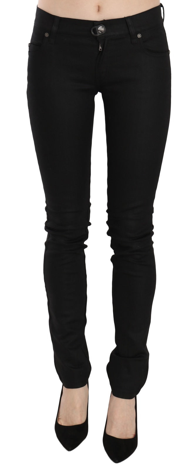 Plein Sud Cotton Black Mid Waist Skinny Denim Jeans