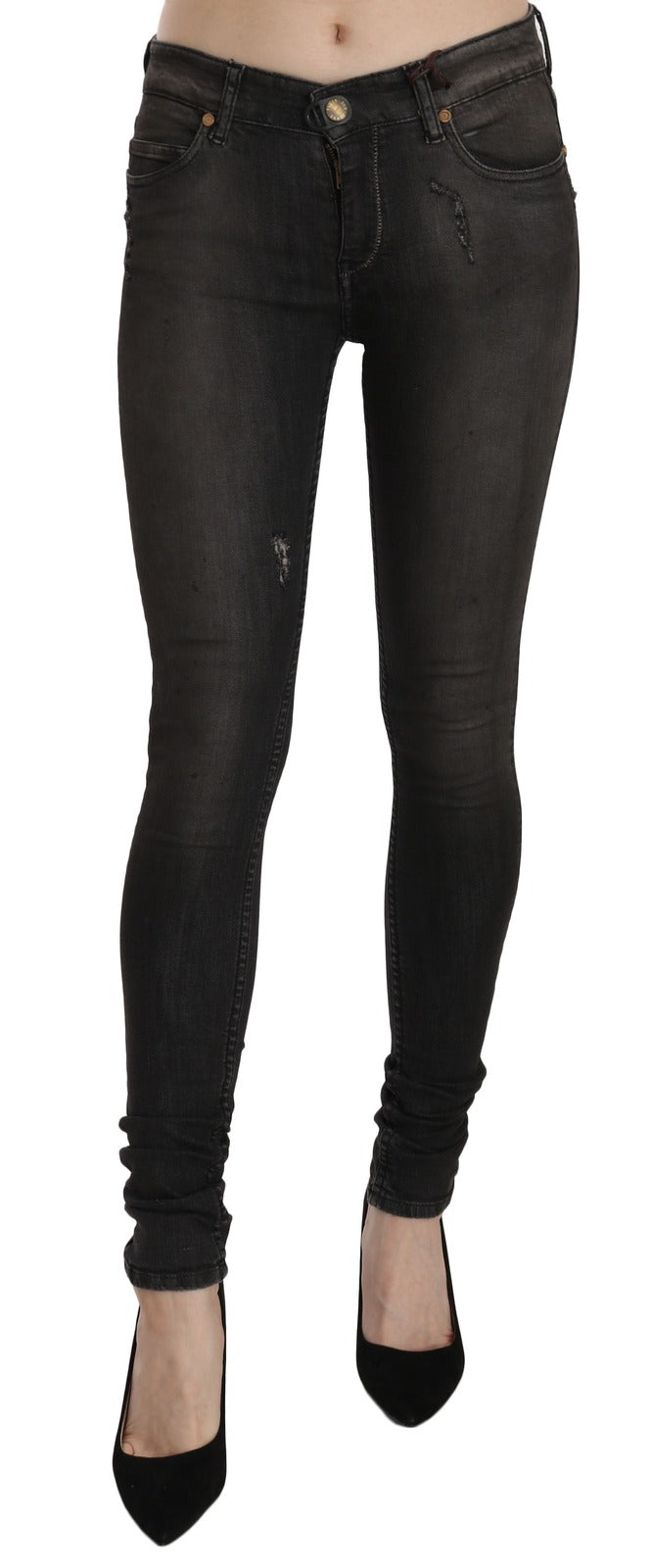 Plein Sud Cotton Black Washed Low Waist Skinny Denim Jeans