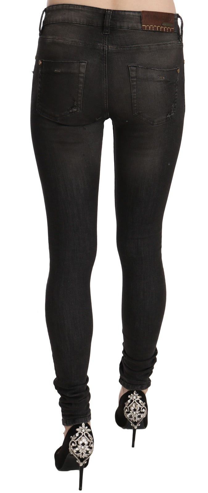 Plein Sud Cotton Black Washed Low Waist Skinny Denim Jeans