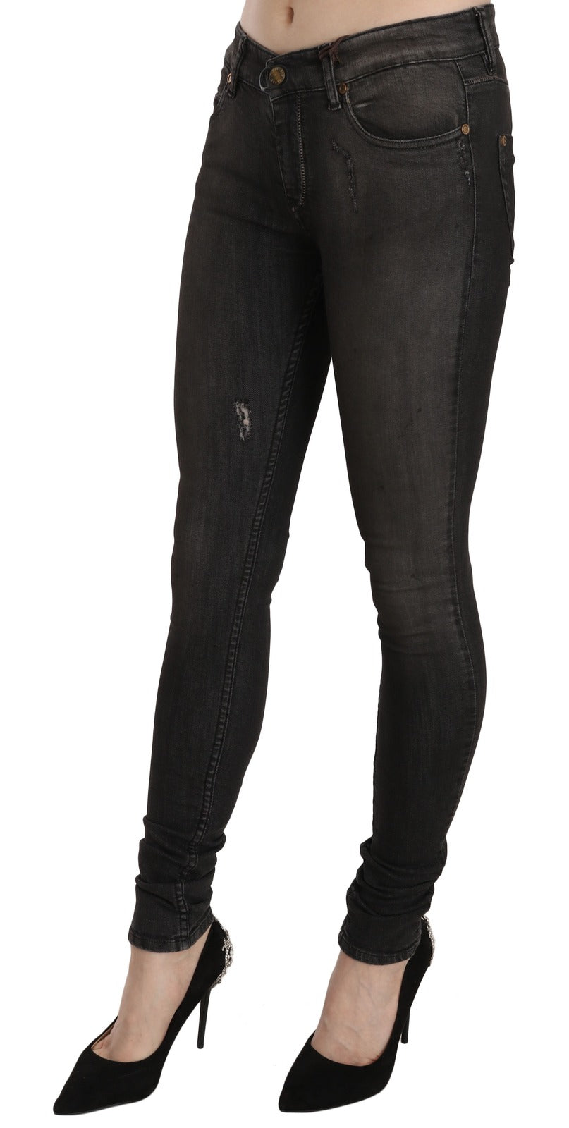 Plein Sud Cotton Black Washed Low Waist Skinny Denim Jeans