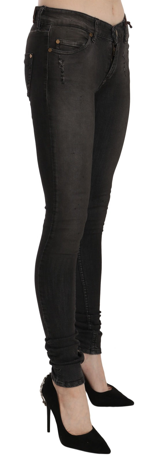 Plein Sud Cotton Black Washed Low Waist Skinny Denim Jeans