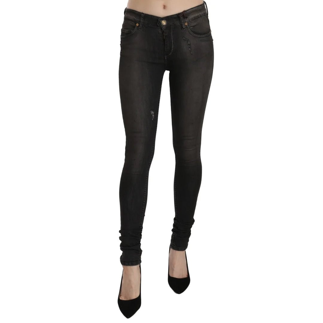 PLEIN SUD Cotton Black Washed Low Waist Skinny Denim Jeans