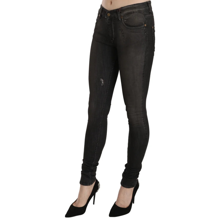 PLEIN SUD Cotton Black Washed Low Waist Skinny Denim Jeans