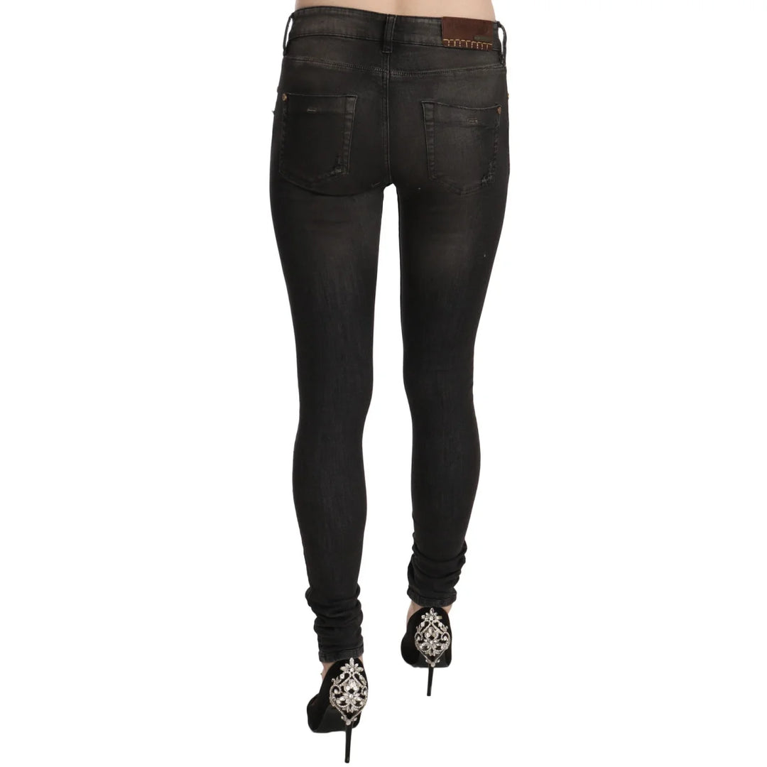 PLEIN SUD Cotton Black Washed Low Waist Skinny Denim Jeans