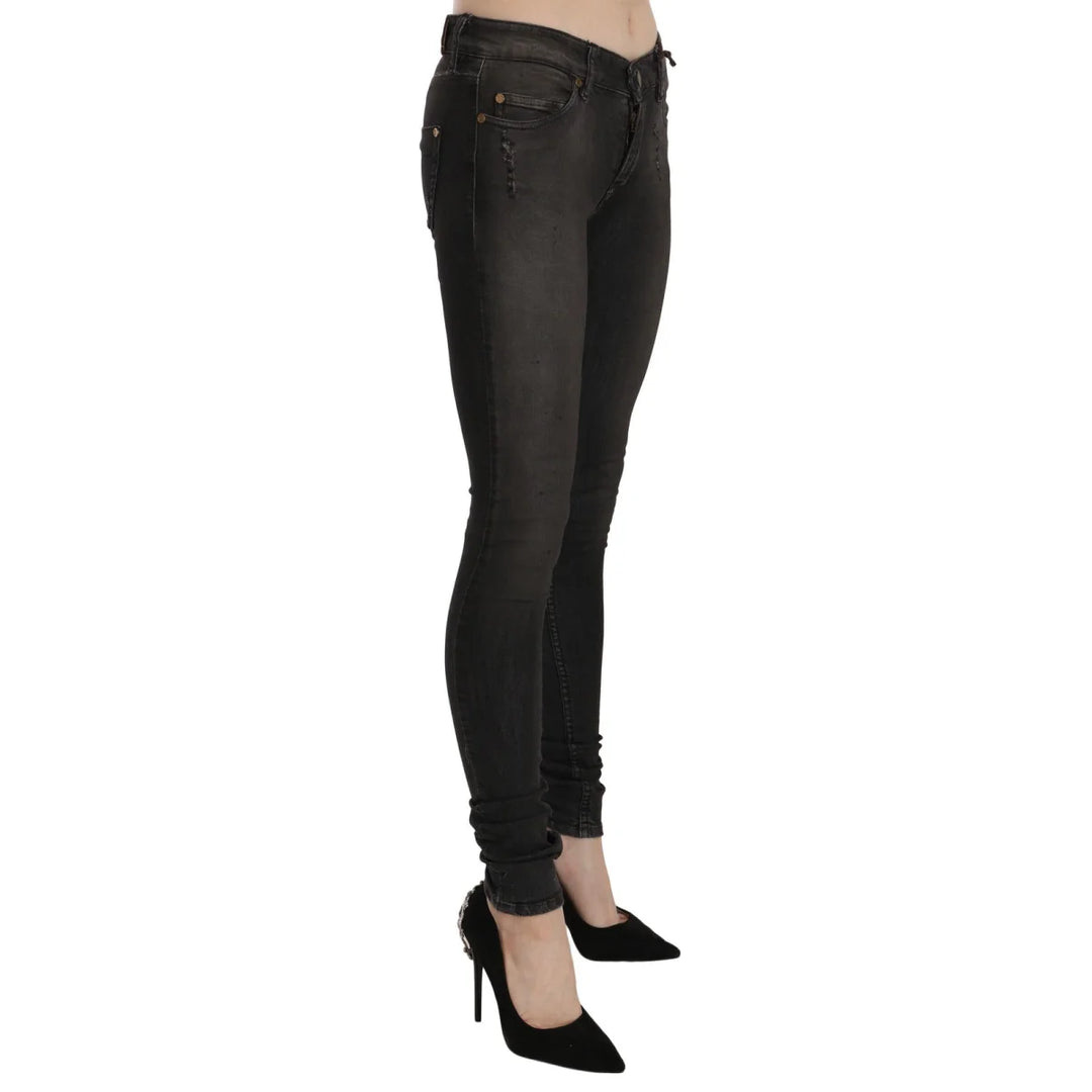 PLEIN SUD Cotton Black Washed Low Waist Skinny Denim Jeans