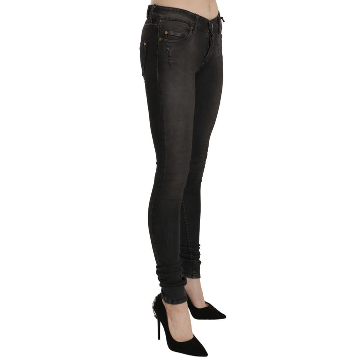 PLEIN SUD Cotton Black Washed Low Waist Skinny Denim Jeans