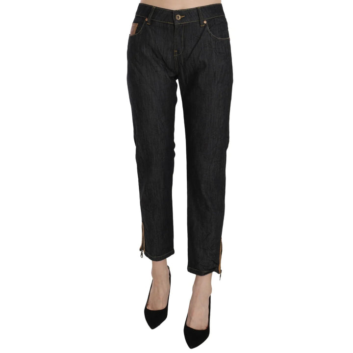 PLEIN SUD Cotton Blue High Waist Straight Cropped Trouser Jeans