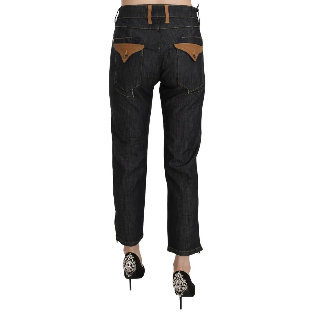 PLEIN SUD Cotton Blue High Waist Straight Cropped Trouser Jeans